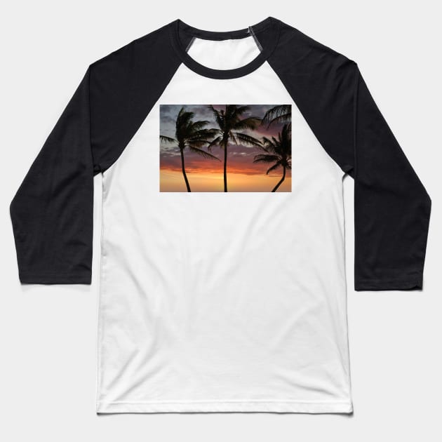 Tropical Sunset Baseball T-Shirt by briankphoto